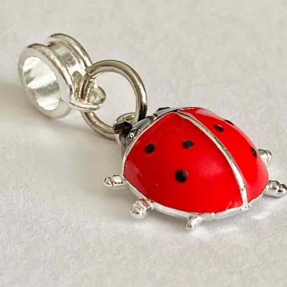 Red Enamel Ladybug Slider European Bead Charm Silver Plated Insect Jewelry - Picture 4 of 7